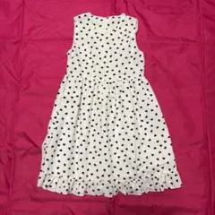 ★美品 130 ノースリーブ ホワイト 黒ハート柄ワンピース