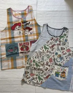 トイ・ストーリー チェック柄　エプロン　保育士　２点セット