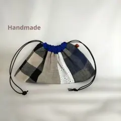 ハンドメイドのパッチワーク巾着袋/チェック柄/北欧風