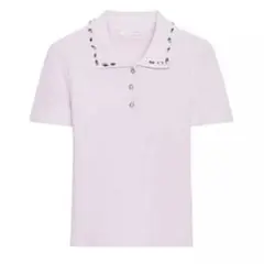 ZARA リブ編み襟付き宝石ポロシャツ ビジューポロシャツ ピンク L