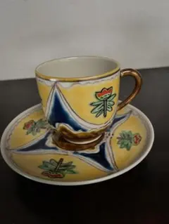 九谷焼陶器製カップとソーサー 2個セット