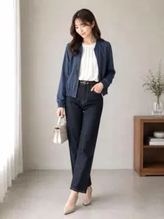 ★アクアガール ノーカラー ゴールドジップ ジャケット 小さいサイズS ネイビー
