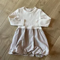 petit main 長袖ワンピース ホワイト・ベージュ