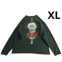 メキシコ製 Stussy スカルローズ ロンT XL 深緑 両面プリント 黒タグ