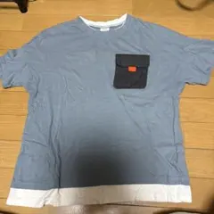 半袖Tシャツ 重ね着風 ポケット付き ブルー
