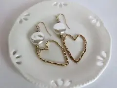 ハート型フープとパールのピアス(イヤリング変更可) No.8