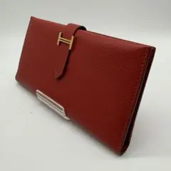 상태좋음 エルメス ベアン クラシック 長財布 赤 □H刻印 箱付き