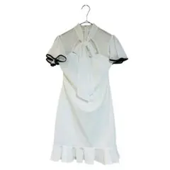 dazzy ミニドレス/ホワイトL/レース袖フリルモノトーン ボウタイリボン付き