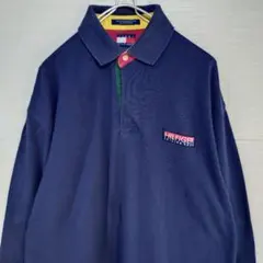 トミーヒルフィガー　90S　ポロシャツ　セーリングギア　ワッペン刺繍　ネイビー