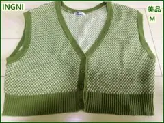 【美品】INGNI オリーブグリーン Vネックニットベスト ショート丈 M