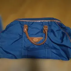 鍵付き　ネイビー ボストンバッグ レザー持ち手　訳あり