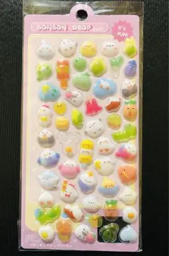 ボンボンドロップシール3Dぷくぷくシール かわいい シマエナガ 小鳥 フルーツ①