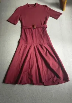 ZARA バーガンディ 半袖 ドッキングワンピースL