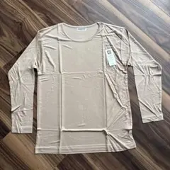 【新品】シルク100%8分袖ＵネックTカットソー　インナー　M ベージュ杢 新品】シルク100%8分袖UネックTカットソー インナー M ベージュ杢の