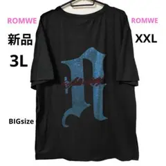 新品 3L ROMWE 半袖 Tシャツ 黒 大きいサイズ トップス XXL