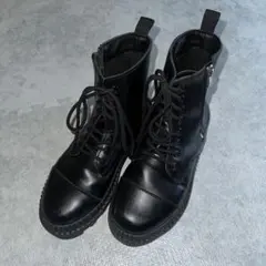厚底 レースアップブーツ 黒 サイドジップ 43