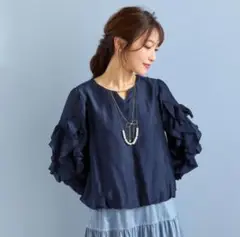 ローズティアラ　46 半袖ワンピース　ネイビーカラー 美シルエット】つぼみ刺繍ワンピース（51015501