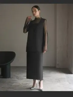 【GIRL】チュールレイヤードトップス・タイトスカート セットアップ ロング