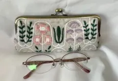 刺繍　がま口メガネ、ペンケース
