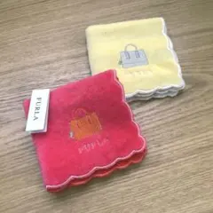 FURLA フルラ タオルハンカチ 色違い ２点セット【バッグ柄の刺繍付き】