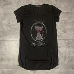 LIFELINE 半袖Tシャツ ブラック ラインストーン 猫