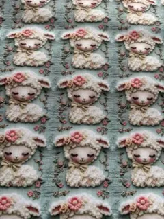 ‪ஐ‬⋆*刺繍 ヒツジ 2 3Dプリント 生地ダブル幅約45×145