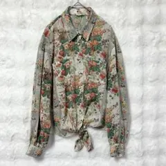 匿名配送】レトロヴィンテージ 花柄 チャイナボタン 長袖ブラウス M 