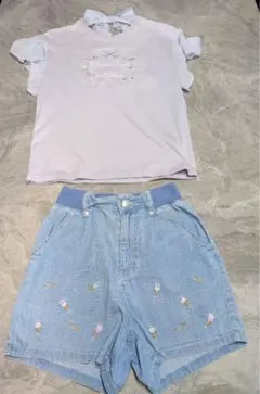 薄紫色 トップスと半ズボンセット 150cm