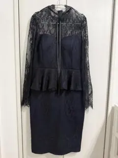Tika ペプラム レース 長袖 ブラック×ネイビー