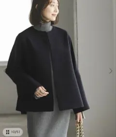 Noble ⭐︎ トリプルクロスライトクルーネックショートコート　ノーカラーのサムネイル