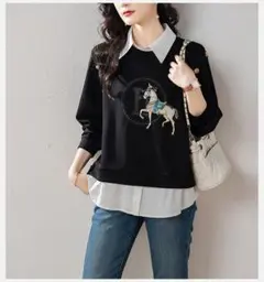 スウェット トレーナー 疑似ツーセット 切り替 おしゃれ度高め ビッグサイズ