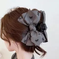 リボン ヘアアクセサリー 2個セット 韓国風 大きめ ヘアクリップ 黒 グレー