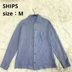 SHIPS シップス 長袖ポロシャツ フロントオープン ブルー M 1987のサムネイル