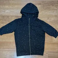 パーカー 黒 星柄 五分袖 フード付き Freeサイズ