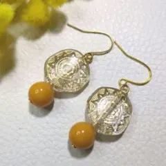 ハンドメイドピアス　1701　　　　　アンティーク調ビーズ