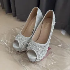DAZZY パール ビジュー オープントゥ パンプス シルバー キャバクラのサムネイル