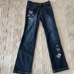 メゾピアノハート刺繍 ダークデニム 長ズボン