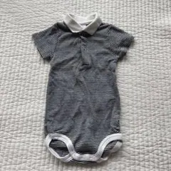 プチバトー　ロンパース　半袖　ボーダー　黒　ブラック　6m 67cm 襟付き