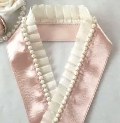 重ね襟・伊達襟・飾り襟 ꕤ.。シャンパンピンク オフホワイトフリル パール