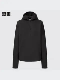美品ユニクロU スウェットハーフジッププルパーカ（長袖）黒L