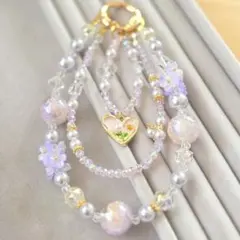 ハート＆フラワー ビーズ ストラップ