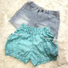 【130cm】キッズハーフパンツ2点セット（ストライプ・水色）女の子