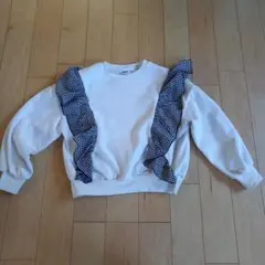 breeze ホワイト ギンガムチェック フリルトレーナー 140