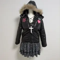 平成ギャル y2k ファーダウンジャケット　光沢　グランジ　平成女児　短丈