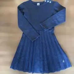 PETIT BATEAU ラメ入り ネイビー ニットワンピース 8ans 128