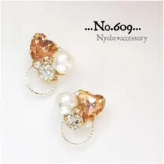 【609】ハンドメイドピアスイヤリング秋冬ピアスシンプルハートピアスビジュー