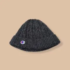古着Champion ロゴ刺繍ニット帽子ウール混チャコールグレー ユニセックスF