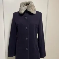 OZOC ネイビー ウール混合 ロングコート ファー付き