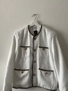 チャウズオン様専用 CHANEL ノーカラー ツイードジャケット ホワイト