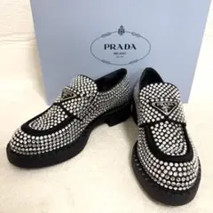 新品未使用】PRADA プラダ ローファー レザー 三角ロゴ ラインストーン 
